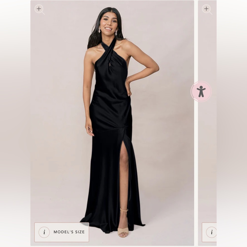 Revelry Athena Black Satin Dress